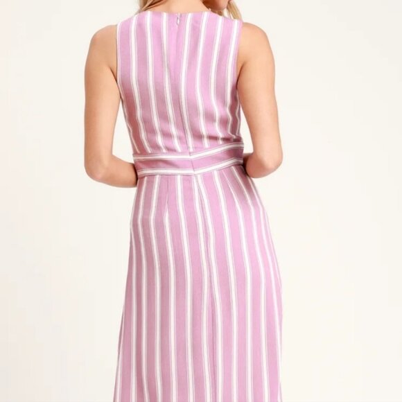 Lulu's Jacqui Lavender and White Striped Button Front Midi Dress - Picture 3 of 10